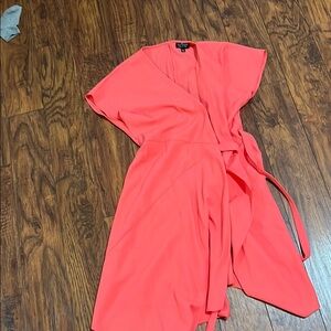 Neon orange wrap dress